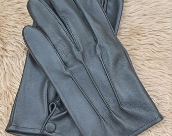Men Leather Driving Gloves: Unlined, Snap Closure, Comfortable Grip