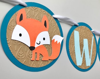 Welcome Baby Woodland Custom Banner; Woodland Baby Shower Banner; Fox and Racoon Baby Shower Banner; Woodland Animals Baby Shower Garland