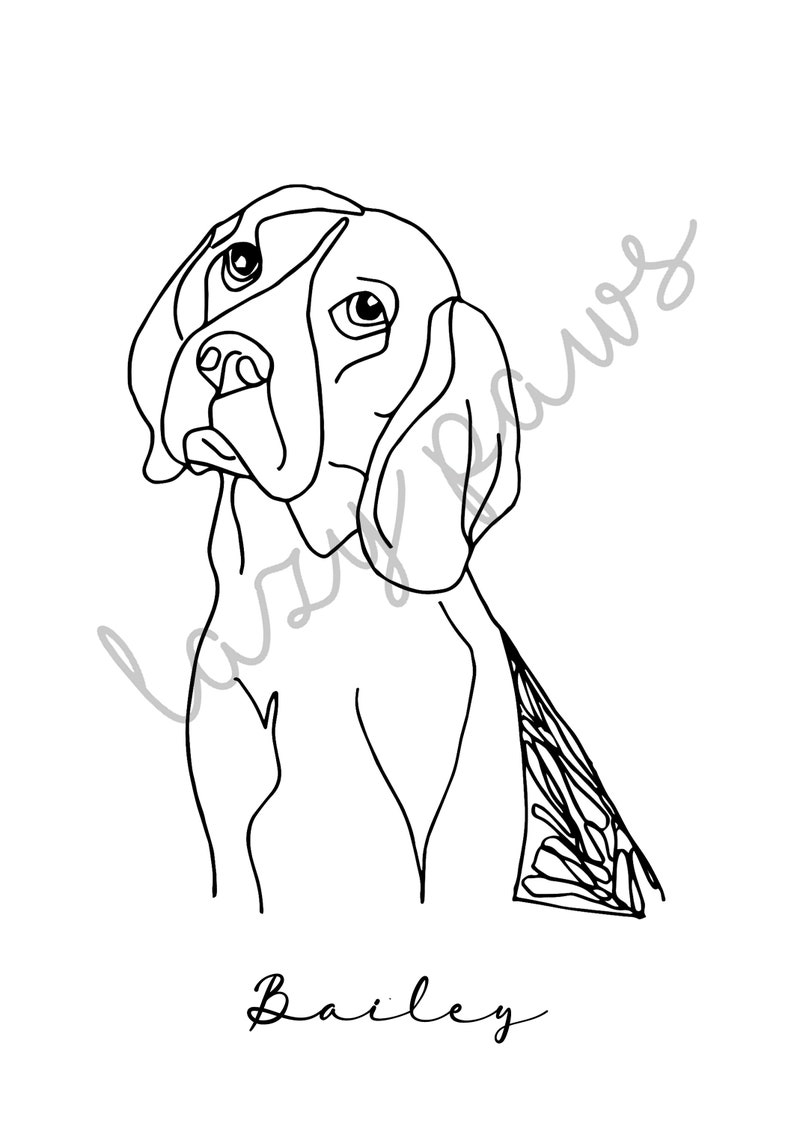 Beagle Line Drawing A4 Print Option to Personalise | Etsy