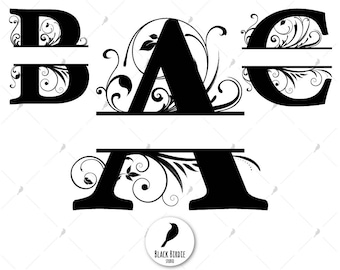 Split monogram svg, split monogram font svg, floral font svg, regal alphabet svg, letter svg for cricut – eps dxf png pdf svg – digital file