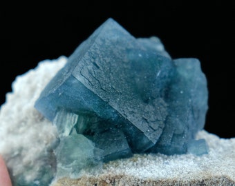 Blue Green Fluorite Cubic Crystals on Milky Quartz from Huanggang Mine, Inner Mongolia, China