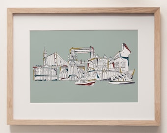 Hull landmarks skyline print - muted colours