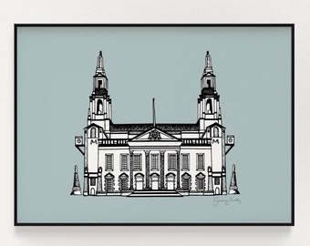 Leeds Civic Hall print blue