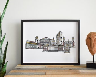 Leeds skyline landmarks print white