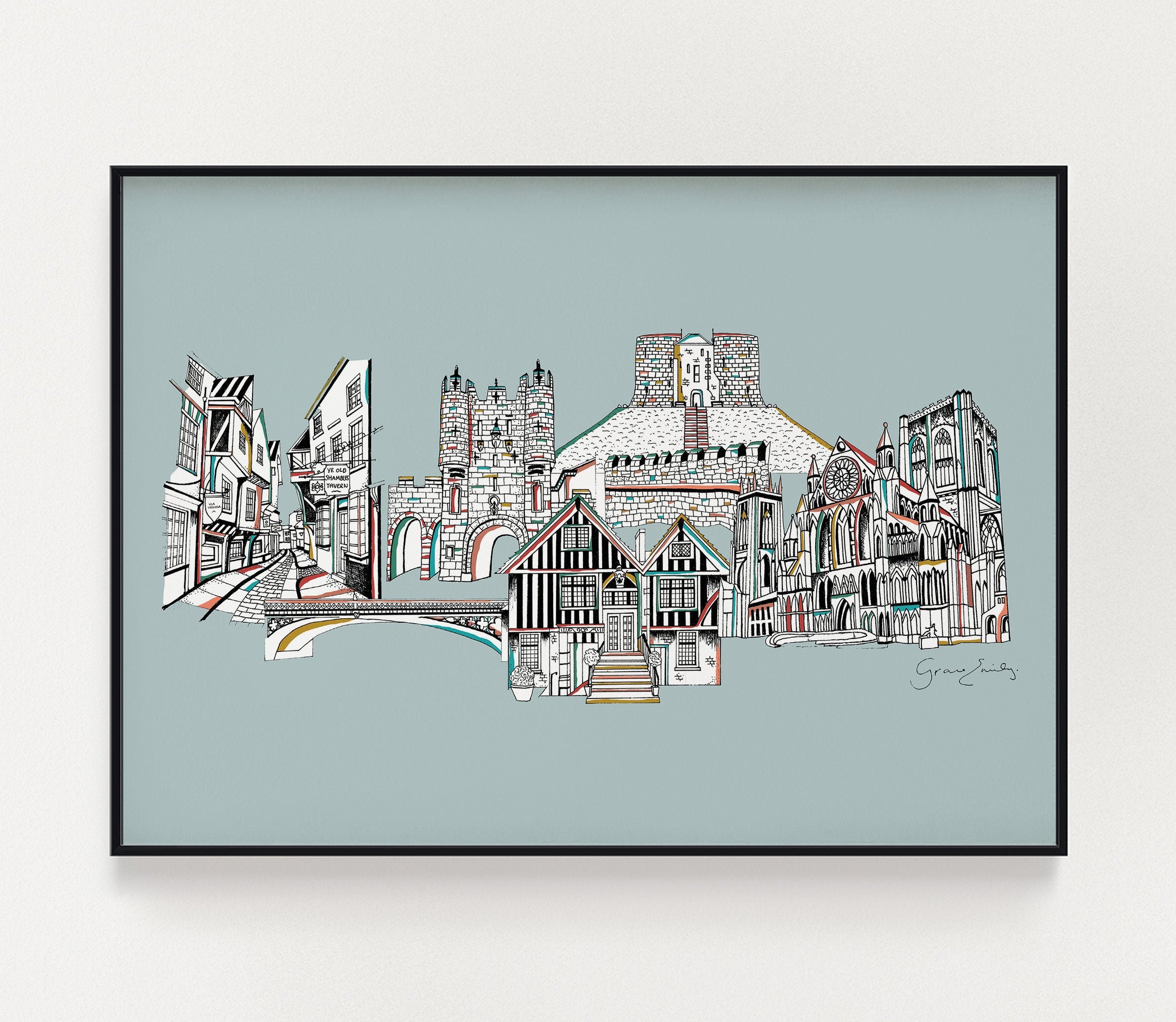 York Landmarks Skyline Print - Etsy