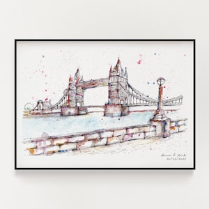 Tower Bridge London Watercolour Print - personalised wedding print
