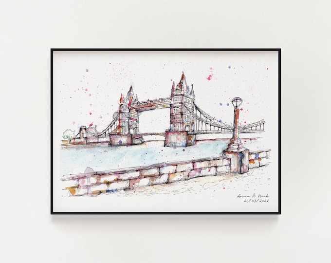 Tower Bridge London Watercolour Print - personalised wedding print