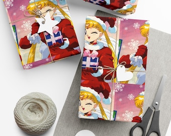 Papel de embrulho de presente da Sailor Moon com a Menina Mamãe Noel | Papel de embrulho de Natal