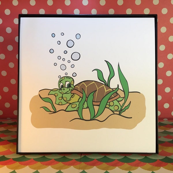 Turtle Under The Sea Cute Simple Square Wall Art for Children's Rooms