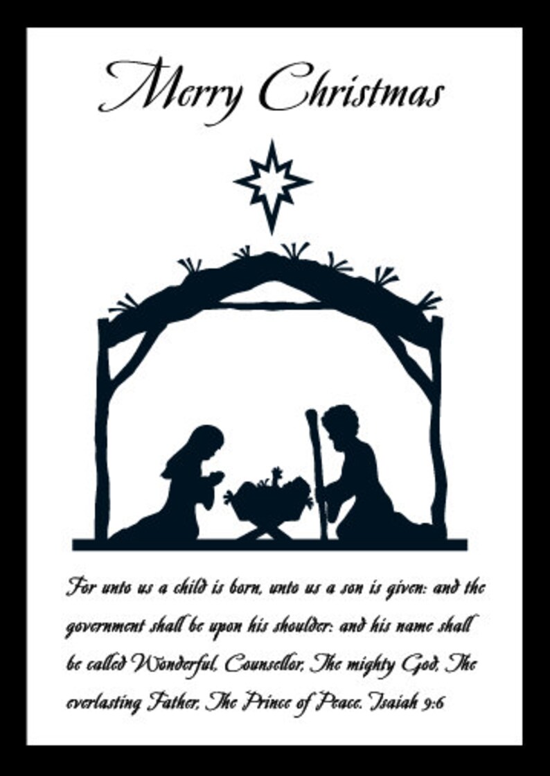 Nativity Silhouette Christmas Card With Isaiah 96 Bible Verse Etsy
