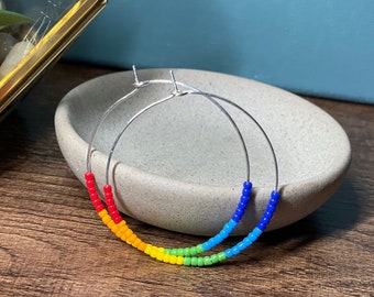 Pride Rainbow Hoop Earrings, Beaded Hoop Earring, Pride Jewelry