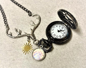 Shadow and Bone Inspired Pocket Watch Necklace - Grisha Inspired Pocketwatch - Sun Summoner Inspired - Six of Crows Inspired Jewelry