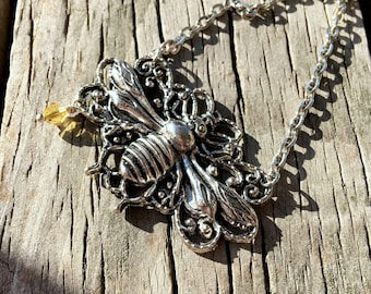 Steampunk Bee Necklace: Filigree Queen Bee Charm