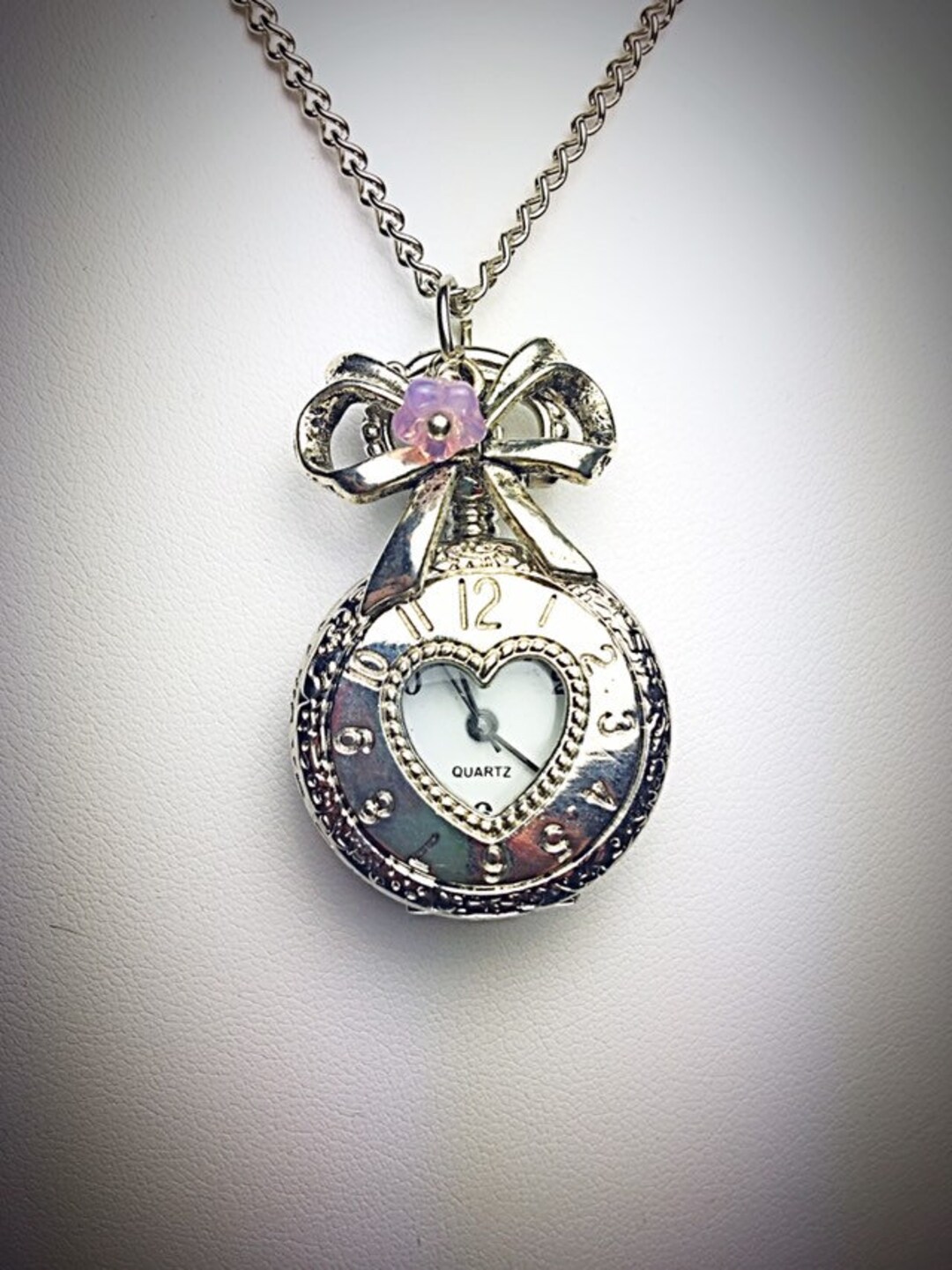 Heart Pocket Watch Necklace Bow Jewelry Pocket Watch Heart Etsy
