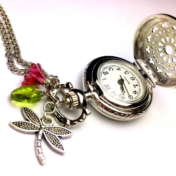 Pocket Watch Necklace - Long Necklace - Pocket Watch Pendant Necklace - Gift For Her - Pocket Watch Gift - Cyber Monday Sale