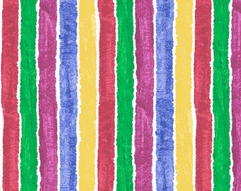 Puede incluir: Un patrón colorido y texturizado con rayas verticales en rojo, verde, morado, azul y amarillo. Las rayas tienen un efecto de borde de papel rasgado, creando un diseño artístico. El fondo es blanco.