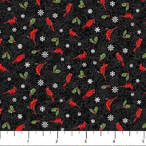 Beary Merry Christmas schwarz Kardinäle und Flocken 27061-99 von Northcott Fabrics