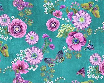 Nightshade teal floral DP27729-64 by Northcott Fabrics