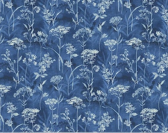 Botanische blauwe wilde bloemen van Windham Fabrics 53670-6