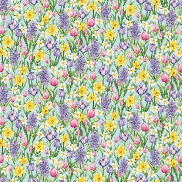 Hoppy Hunting Pastel blue small floral 1058-11 by Henry Glass Fabrics