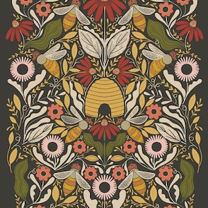 Bee Garden メタリックブラック メインパネル 48418-21 M by Moda Fabrics