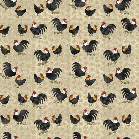 Heartland Field Roosters tan 13356B-72 by Benartex
