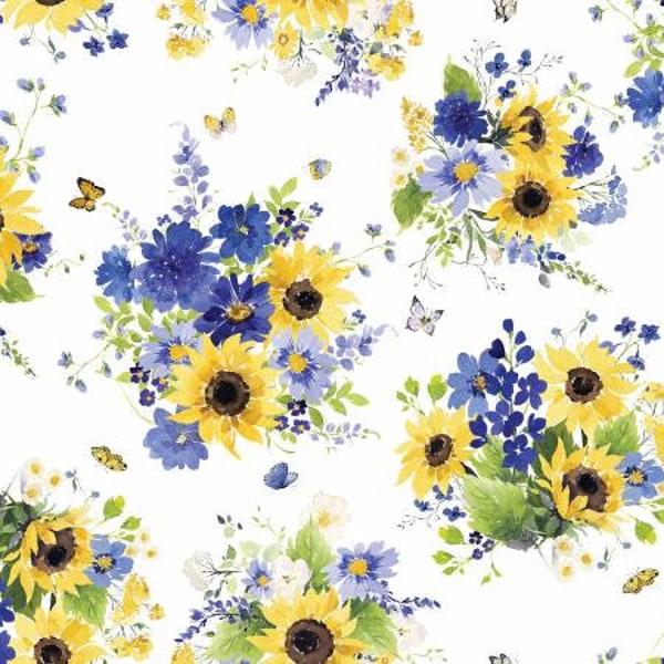 Sunflower Bouquets white main print Y3908-1