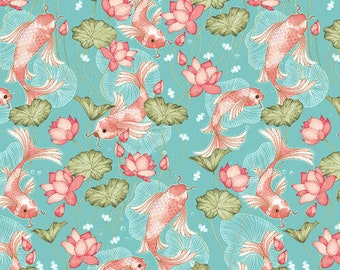 Koi Garden by Jaftex Fabric 6024-72 gegooide koivissen