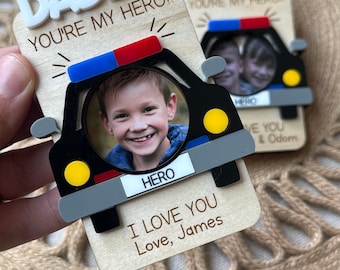 Personalized Police Car Magnet Picture Frame | Gift For Dad | Custom Father's Day Gift