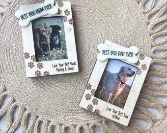 Marco de fotos personalizado para mamás o papás perrunos / El mejor regalo para dueños de perros / Marco de fotos personalizado para mascotas / Imán o clip para la visera del coche
