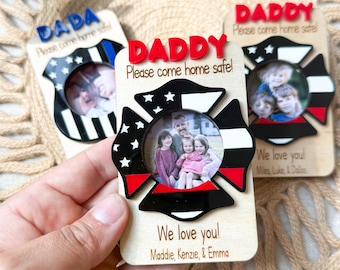 Firefighter Picture Frame Gift for Dad - Personalized Father's Day Present From Kids- Fireman Magnetic Fridge Display