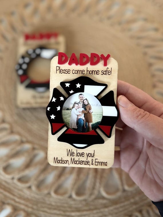 Firefighter Picture Frame Gift for Dad - Personalized Father's Day Present From Kids- Fireman Magnetic Fridge Display