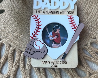 Baseball Dad Gift Photo Frame Magnet or Visor Clip | Father’s Day Personalized Frame | I Hit a Homerun With You | Custom Photo Gift