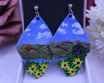 Sunflower field polymer clay earrings/polymer dangle earrings/statement pieces/floral earrings/sun flower