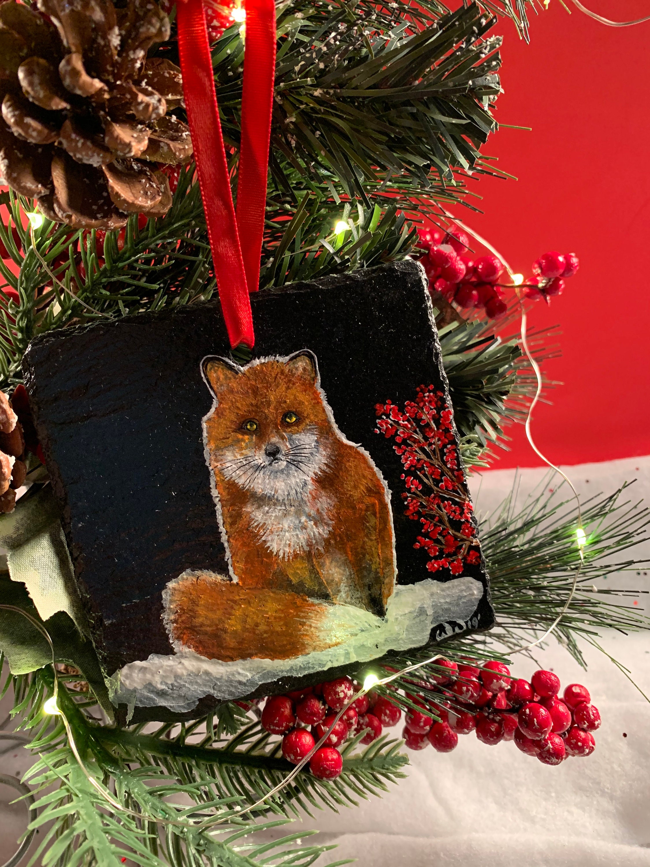 Fox Christmas slate ornament Etsy