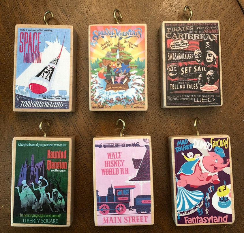 Disney Vintage Attraction Poster Art Christmas Ornament (2 sided) 7 d…