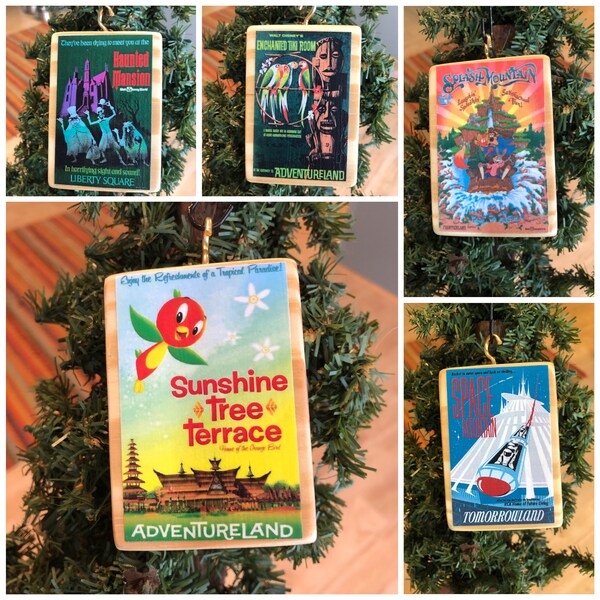 Disney Vintage Attraction Poster Art Christmas Ornament (2 sided) 5 different combinations