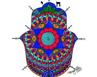 Hamsa Hand of God Hamsa Hand Chamsa Mandala Inspiring Meditation Yoga Wall Art Judaica Hebrew