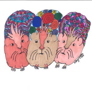 Guinea Pig Art for nursery guinea pig pet owner children&#39;s room, guinea pig mandala peaceful pigs whimsical guinea pigs
