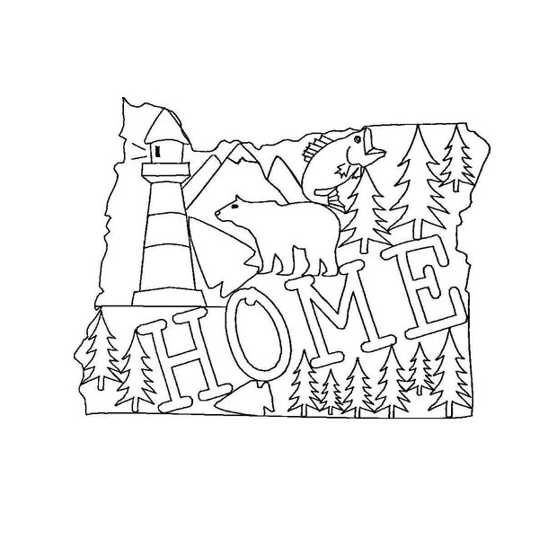 Oregon, Home Redwork, machine embroidery, 5x7 hoop, INSTANT DOWNLOAD, file formats pes, dst, jef, hus, exp, xxx, vip
