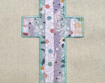quilted cross applique, 4,5,6,7,8,9,10 in. hoop, machine embroidery, zig zag edge