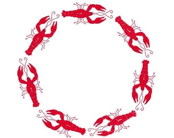Crawfish wreath, machine embroidery, 6x10, INSTANT DOWNLOAD,  file formats pes, dst, jef, hus, exp, xxx, vip