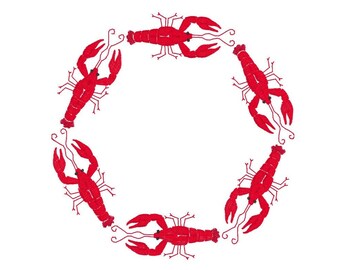 Crawfish wreath, machine embroidery, 5x7 in. hoop