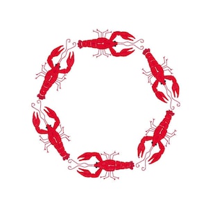 May include: A circle of red lobster illustrations on a white background.
