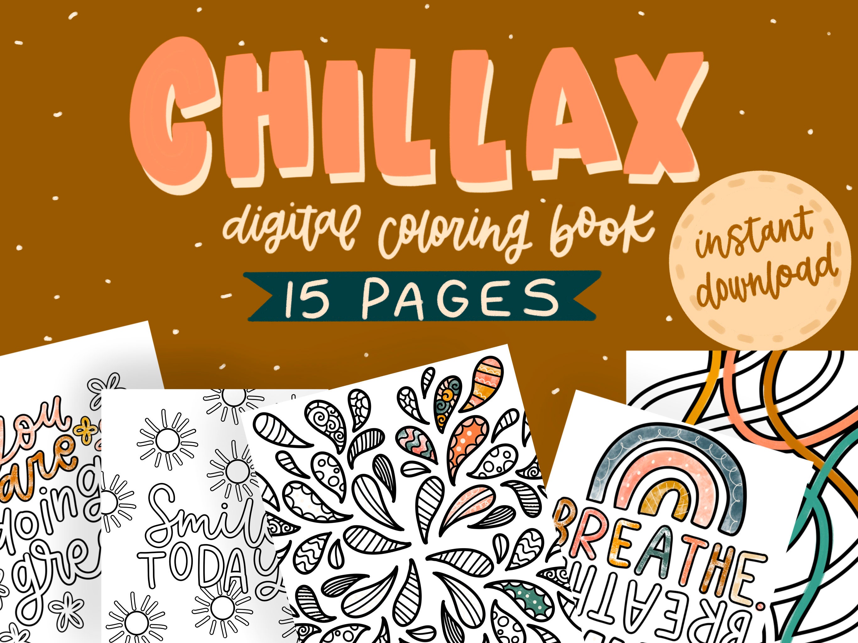 Chillax Digital Coloring Book for Procreate & Print | 15 Hand-Drawn Pages | Instant Download - Image 1