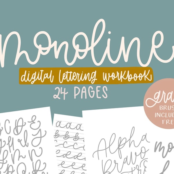 Monoline Procreate Werkboek/Digitale Download/Ipad Belettering