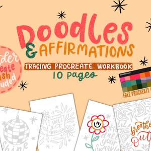 Doodles and Affirmations Tracing Procreate Workbook / Procreate / Lettering Workbook / Affirmations