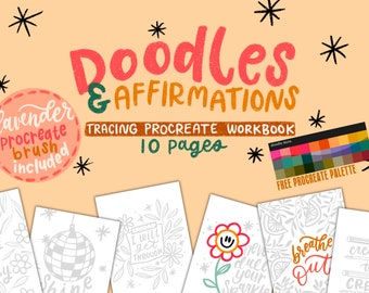 Doodles and Affirmations Tracing Procreate Workbook / Procreate / Lettering Workbook / Affirmations