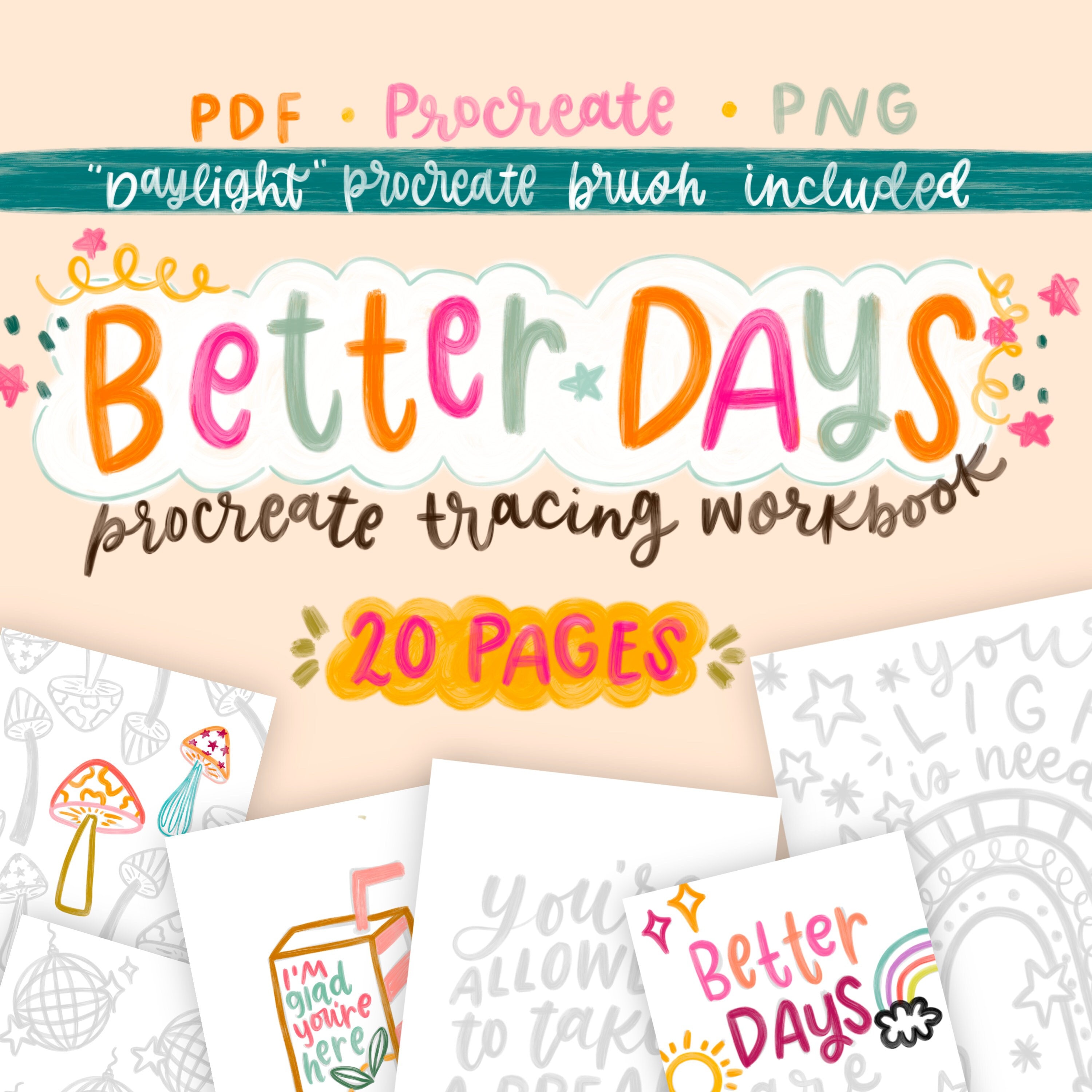 Better Days Cuaderno de Lettering para Procreate: Trazos, doodles y coloreado para iPad + pincel