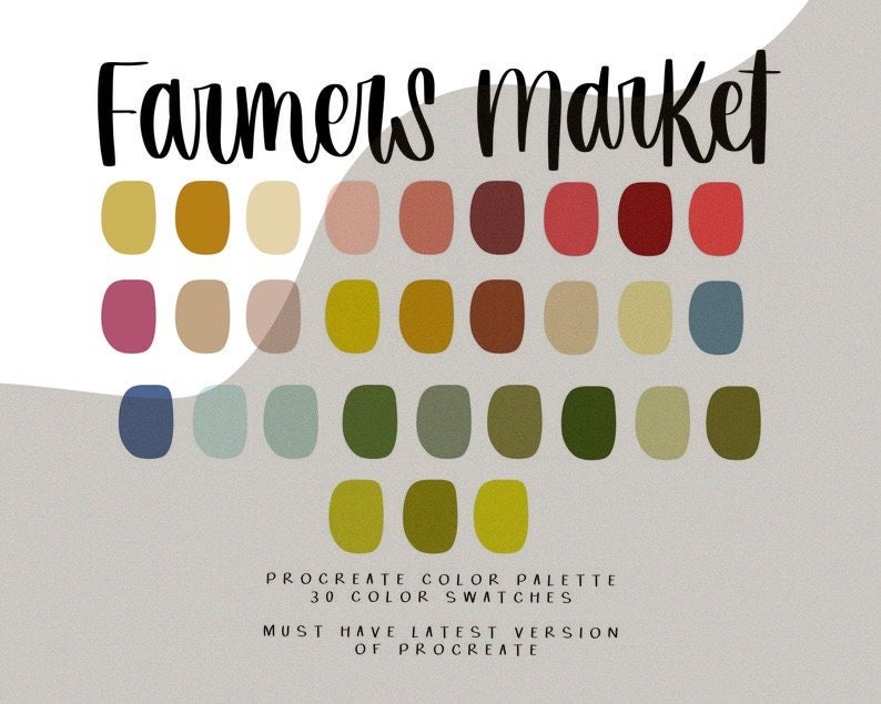 Paleta de colores Procreate Farmers Market – Muestras seleccionadas, descarga instantánea